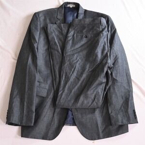 Express 44L 34x34 Blue Linen Photographer Fitted Mens Coat Jacket Pants Suit